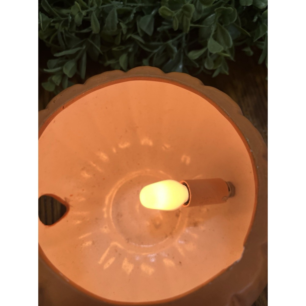 Vintage 70s Ceramic Light Up Orange Halloween Pumpkin Jack-o'-lantern Lid - Picture 6 of 9